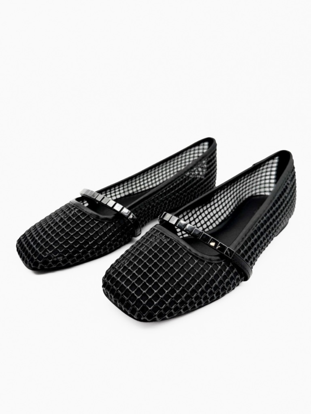 Sanctuary Chic Mary Jane Mesh Ballet Flats Square Toe Slip On Shoe Black 7.5 NEW